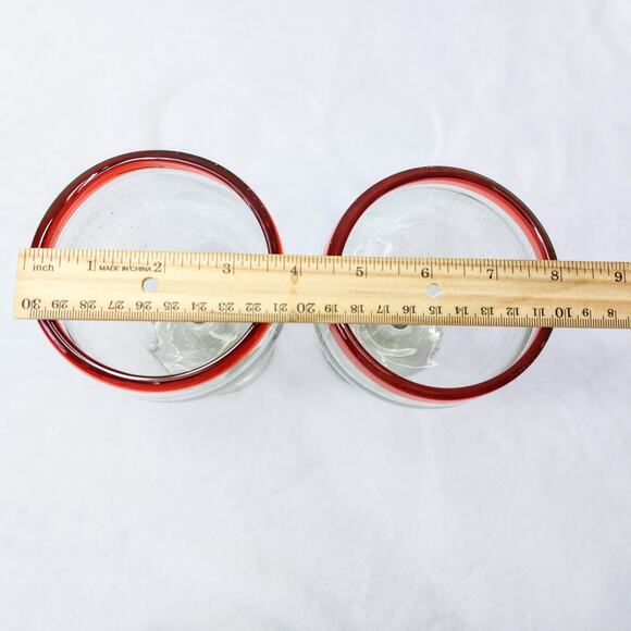 Hand Blown Mexican Wine Margarita Glasses Red Rim Set of 2 Water Goblet Balloon - Picture 7 of 12